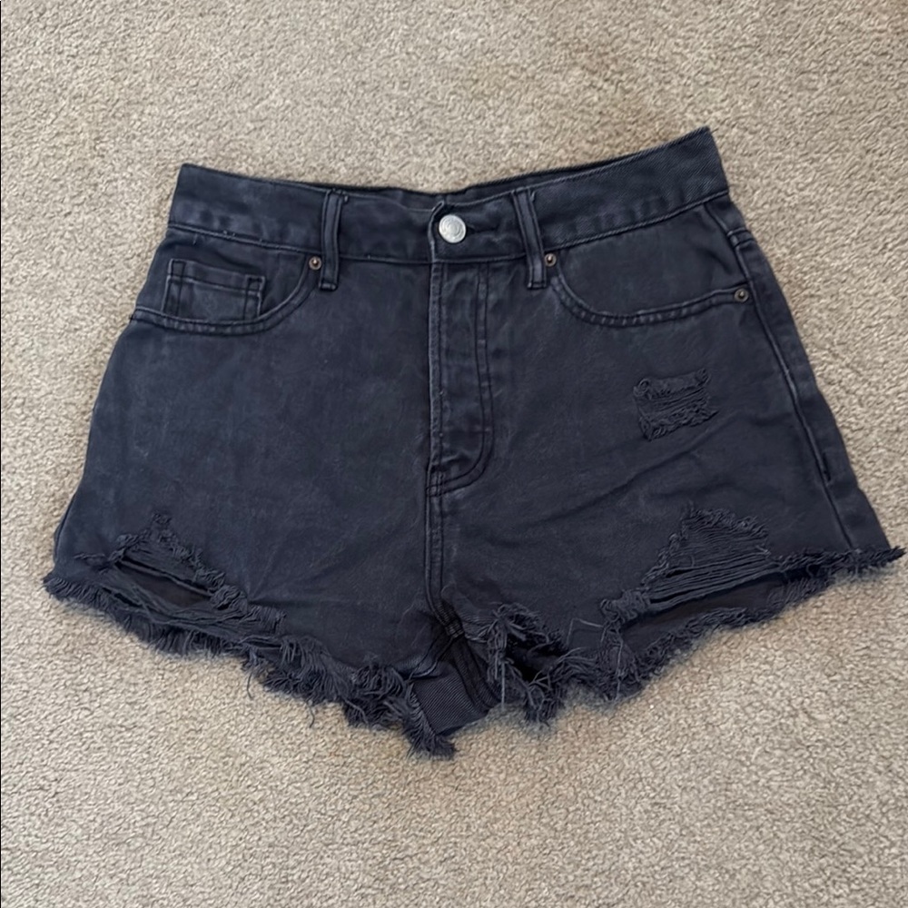 PacSun Black Jean Shorts Distressed Frayed Hem
